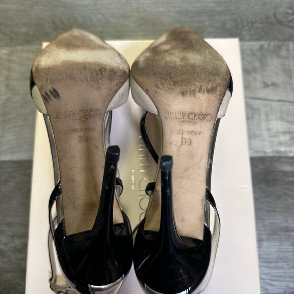 Jimmy Choo Willis Half D’Orsay Pumps Black Beige Patent & Suede - Picture 6 of 7